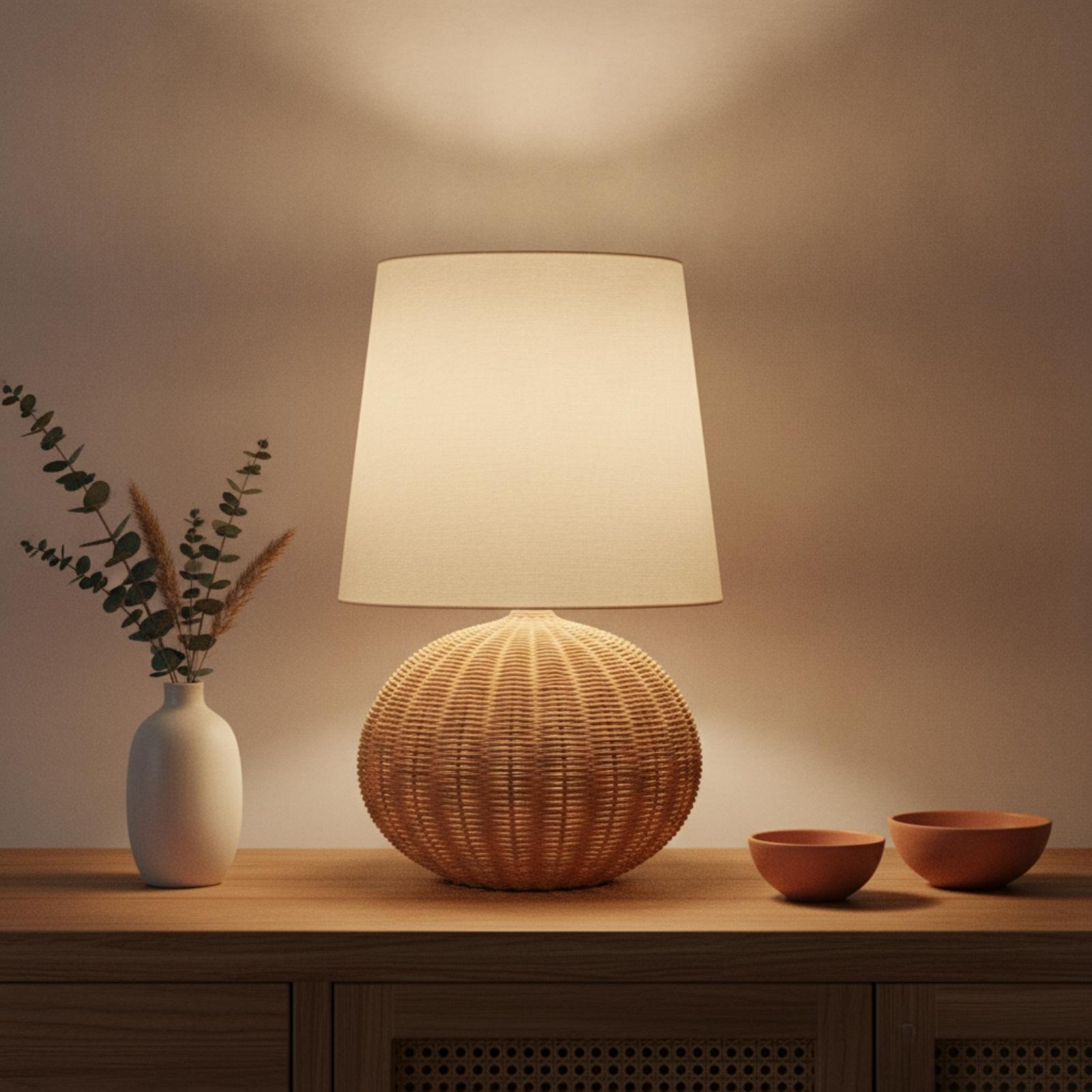 Bedside Lamp Rattan Base Fabri - đánh giá và giá Desk Setup Lamp